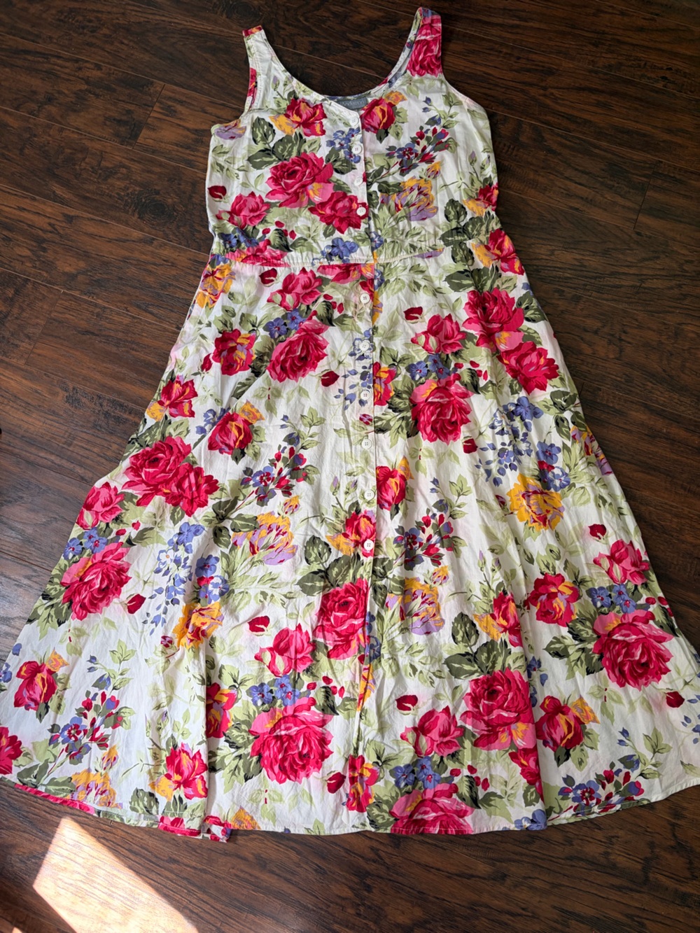 Vintage Cotton Rayon Carol Anderson Floral Button Front Midi Dress